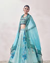 Mohey Women Turquoise Blue Floral Impressionist Sequined Lehenga