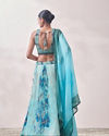 Mohey Women Turquoise Blue Floral Impressionist Sequined Lehenga