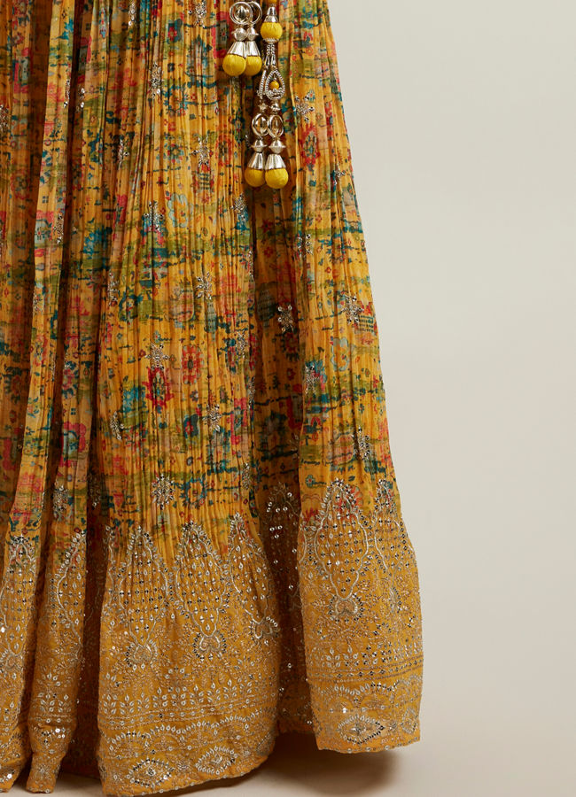Mohey Women Mustard Georgette with Hand Embroidery and Sequins Lehenga