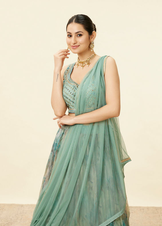 Mohey Women Sea Green Mirror Work Lehenga