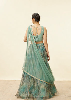 alt message - Mohey Women Sea Green Mirror Work Lehenga image number 4