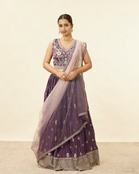 Mohey Women Dark Purple Sequin Embroidered Lehenga
