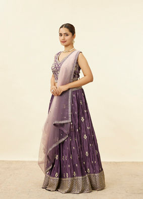 Dark Purple Sequin Embroidered Skirt Top Set image number 3