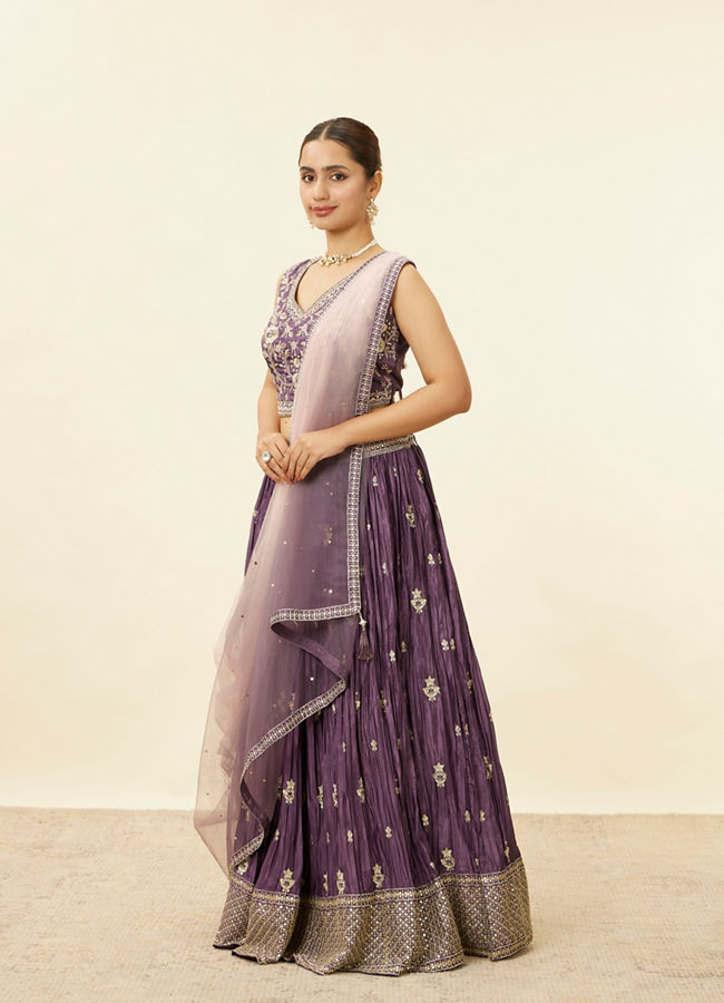 alt message - Mohey Women Dark Purple Sequin Embroidered Lehenga image number 3