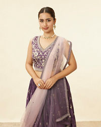 Mohey Women Dark Purple Sequin Embroidered Lehenga