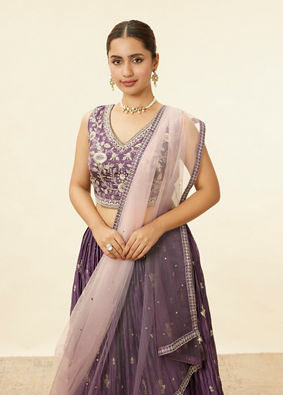 Dark Purple Sequin Embroidered Skirt Top Set image number 1