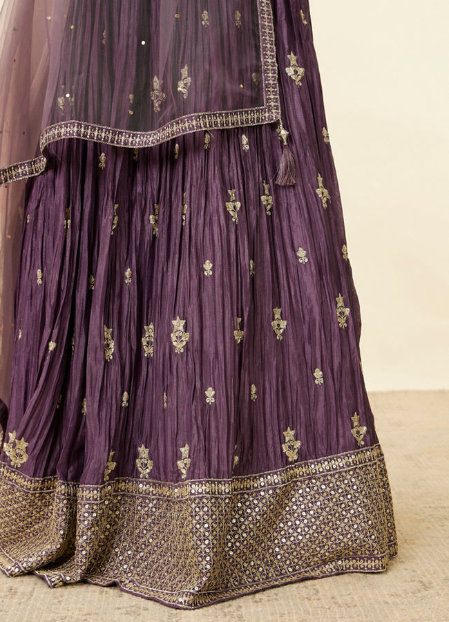 Mohey Women Dark Purple Sequin Embroidered Lehenga