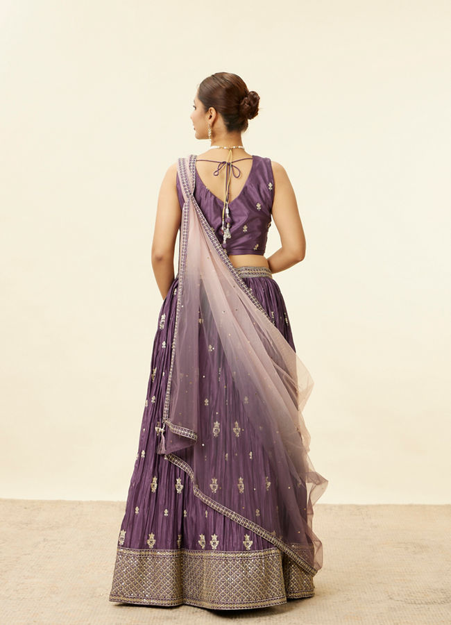 Mohey Women Dark Purple Sequin Embroidered Lehenga
