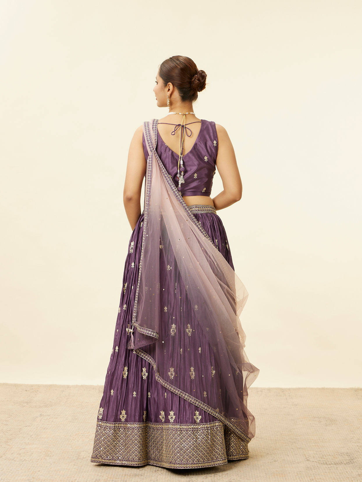 Mohey Women Dark Purple Sequin Embroidered Lehenga