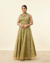 Mohey Women Tea Green Bel Embroidered Lehenga