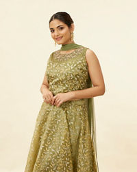 Mohey Women Tea Green Bel Embroidered Lehenga