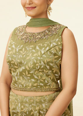 Tea Green Bel Embroidered Skirt Top Set image number 2