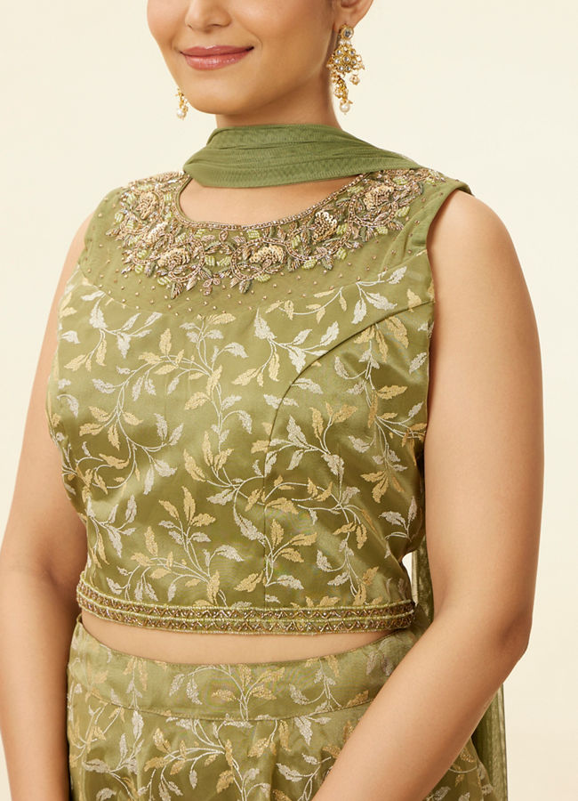 Tea Green Bel Embroidered Skirt Top Set image number 2