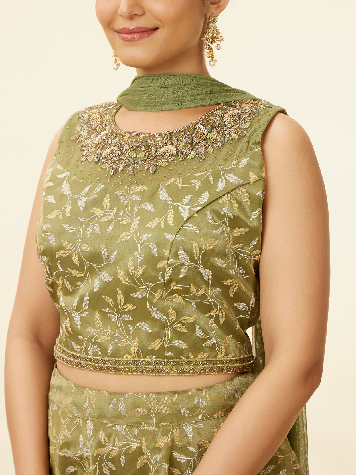 Tea Green Bel Embroidered Skirt Top Set image number 2