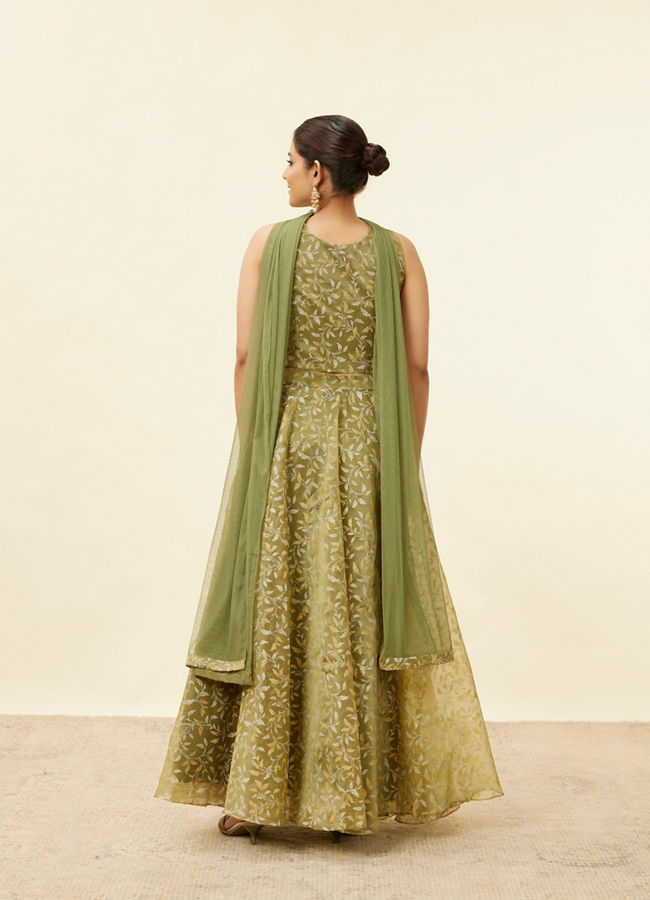 alt message - Mohey Women Tea Green Bel Embroidered Lehenga image number 4