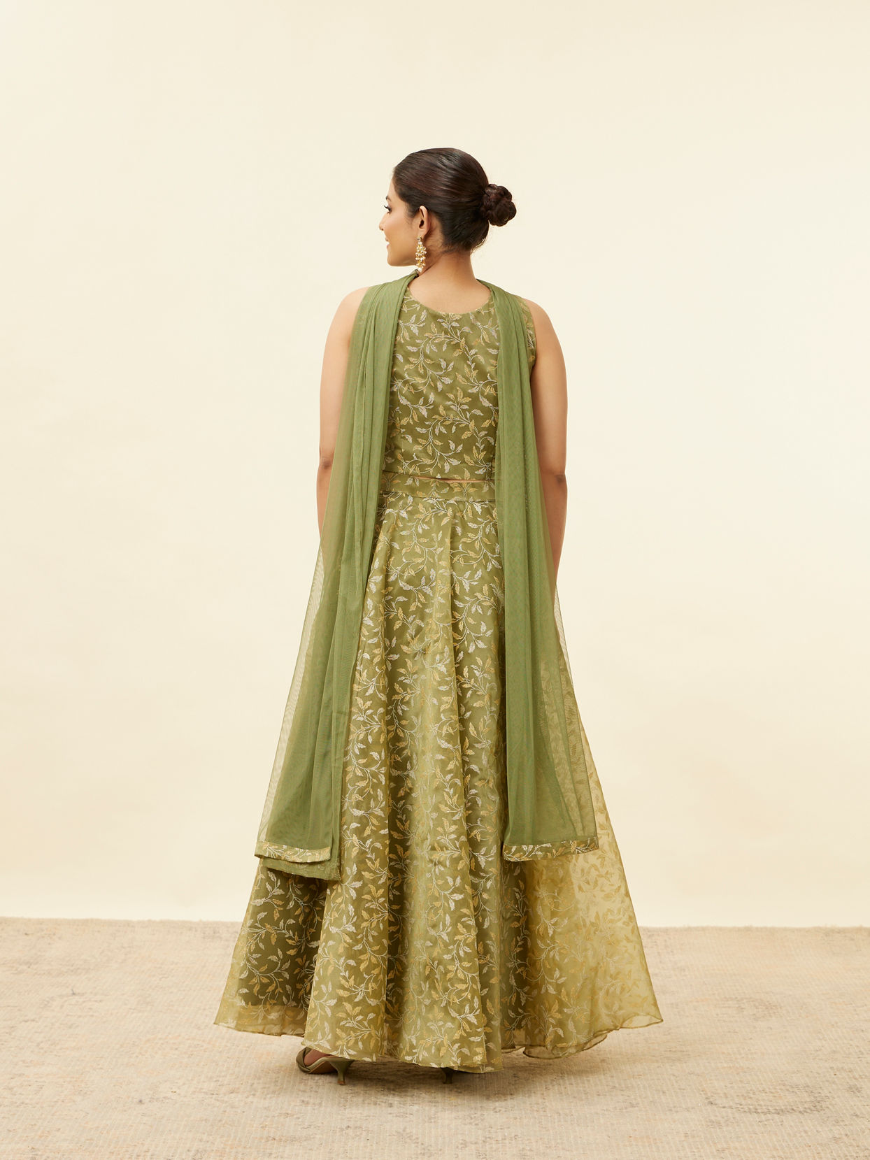 Tea Green Bel Embroidered Skirt Top Set image number 4