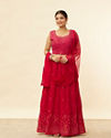 Mohey Women Berry Red Mirror Work Foil Print Lehenga