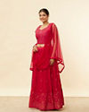 alt message - Mohey Women Berry Red Mirror Work Foil Print Lehenga image number 2