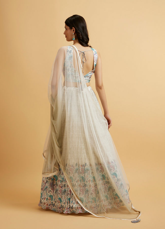 Mohey Women Cream Floral Paisley Patterned Sequinned Lehenga