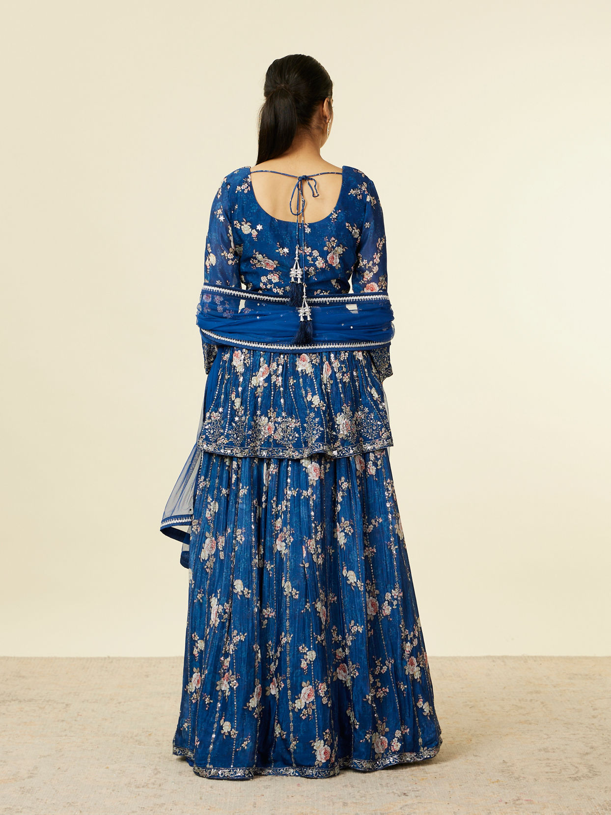 Mohey Women Indigo Blue Floral Patterned Fusion Lehenga