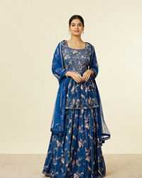 Mohey Women Indigo Blue Floral Patterned Fusion Lehenga