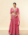 alt message - Mohey Women Watermelon Pink Floral Print Sequined Lehenga image number 0