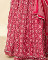 alt message - Mohey Women Watermelon Pink Floral Print Sequined Lehenga image number 3