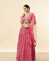 alt message - Mohey Women Watermelon Pink Floral Print Sequined Lehenga image number 2