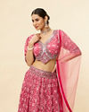 alt message - Mohey Women Watermelon Pink Floral Print Sequined Lehenga image number 1