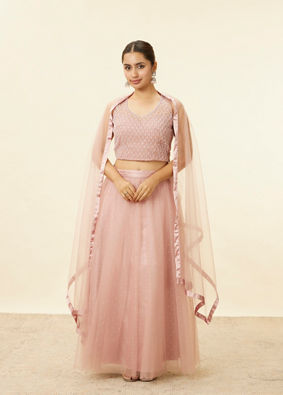 alt message - Mohey Women Light Pink Stone Work Lehenga image number 0