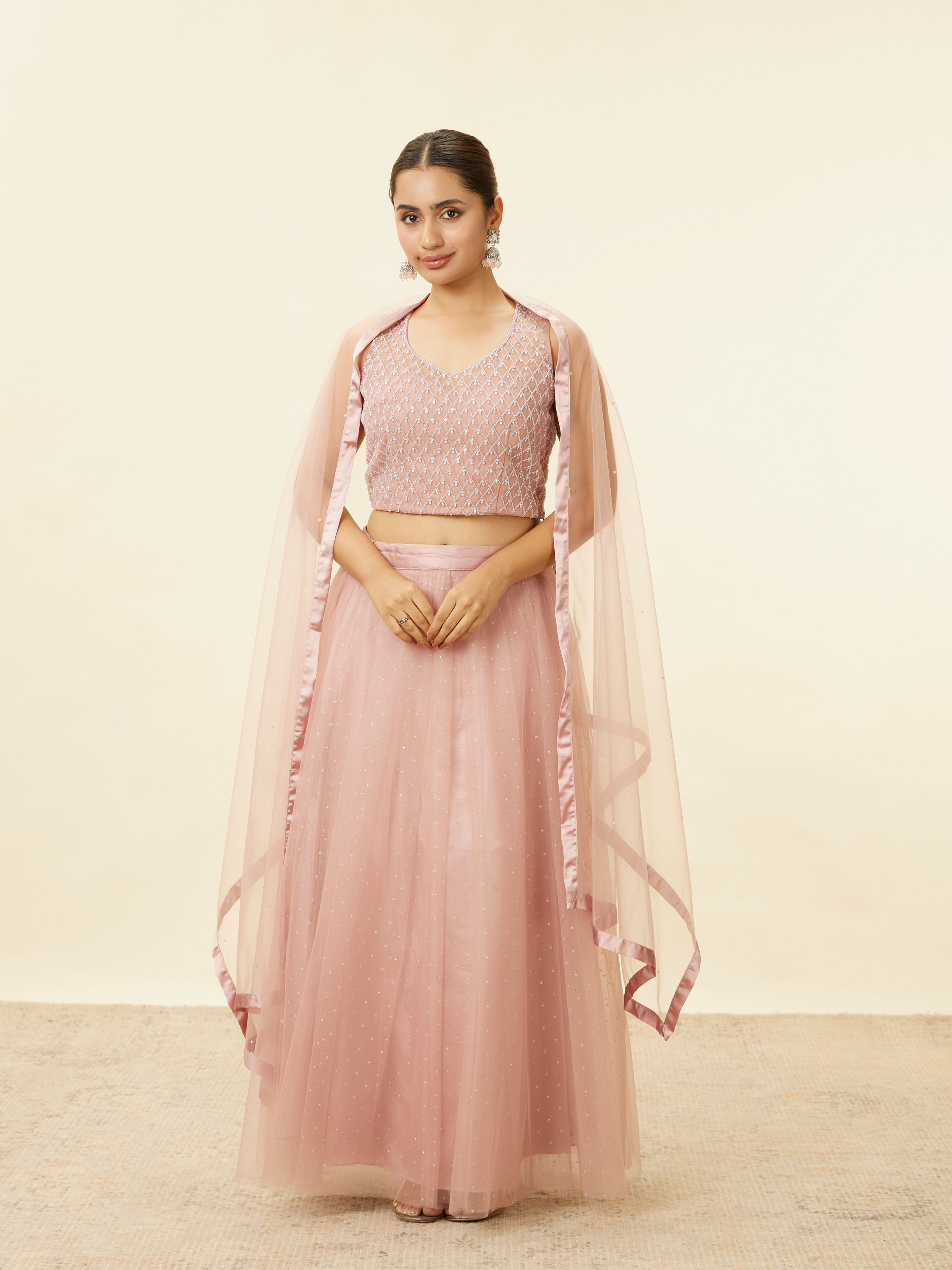 Mohey Women Light Pink Stone Work Lehenga