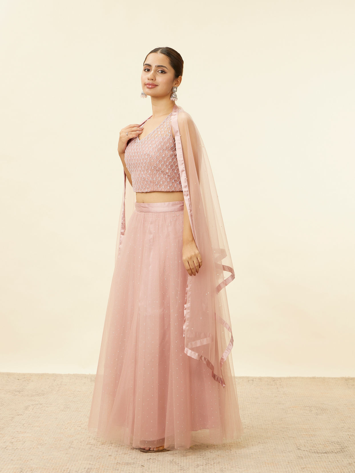 Mohey Women Light Pink Stone Work Lehenga