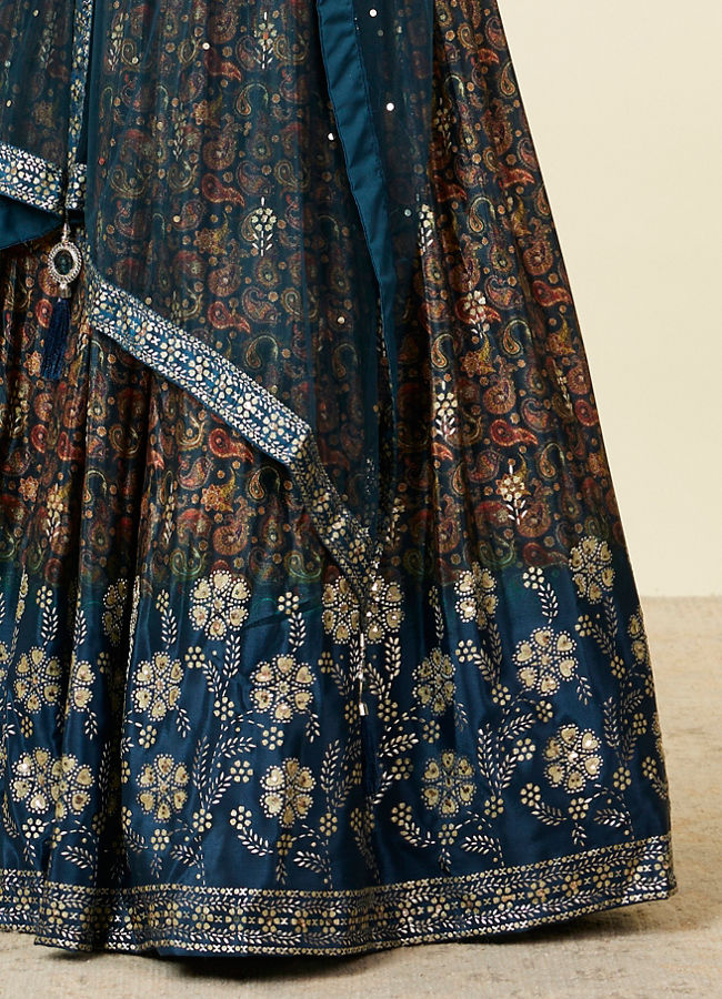 Mohey Women Teal Blue Bel Buti Patterned Lehenga