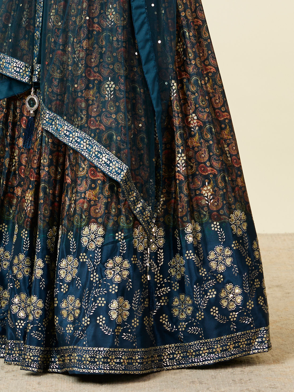 Mohey Women Teal Blue Bel Buti Patterned Lehenga