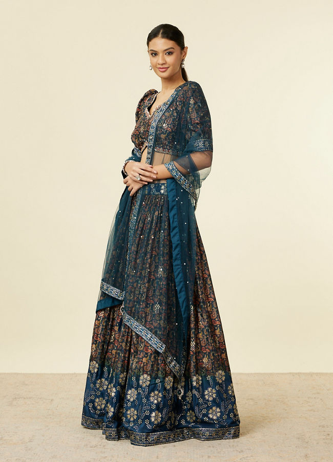 Mohey Women Teal Blue Bel Buti Patterned Lehenga