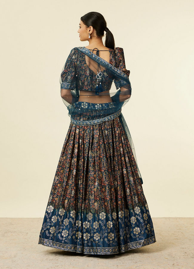 Mohey Women Teal Blue Bel Buti Patterned Lehenga