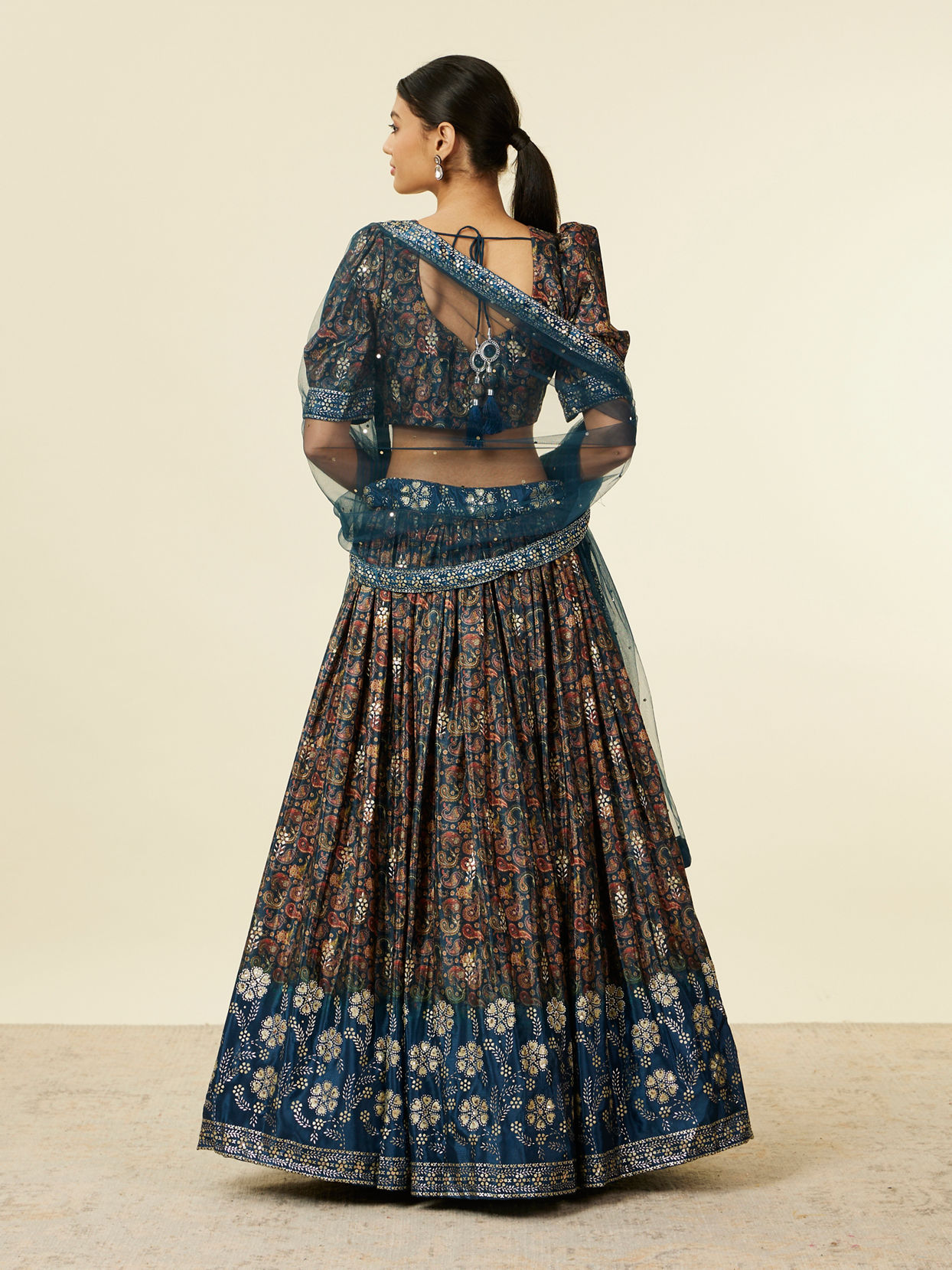 Mohey Women Teal Blue Bel Buti Patterned Lehenga