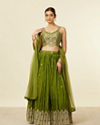 alt message - Mohey Women Mehandi Green Buta Patterned Lehenga image number 0