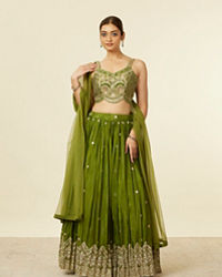 Mohey Women Mehandi Green Buta Patterned Lehenga