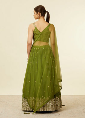 alt message - Mohey Women Mehandi Green Buta Patterned Lehenga image number 4