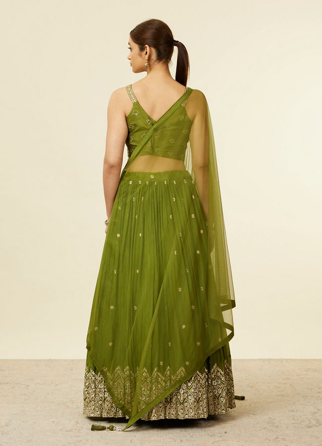 alt message - Mohey Women Mehandi Green Buta Patterned Lehenga image number 4