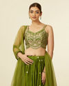 alt message - Mohey Women Mehandi Green Buta Patterned Lehenga image number 1