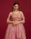 Mohey Women Coral Pink Floral Patterned Lehenga image number 1