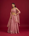 Mohey Women Coral Pink Floral Patterned Lehenga image number 2