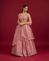 Mohey Women Coral Pink Floral Patterned Lehenga image number 0