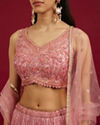 Mohey Women Coral Pink Floral Patterned Lehenga