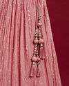 Mohey Women Coral Pink Floral Patterned Lehenga