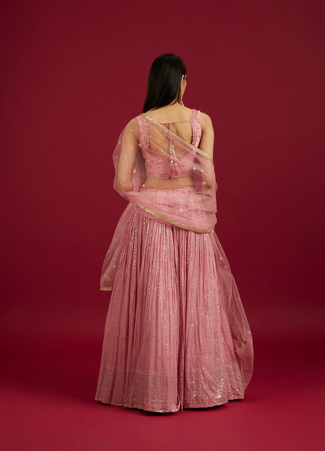 Mohey Women Coral Pink Floral Patterned Lehenga