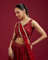 Mohey Women Glorious Georgette Red Lehenga Set