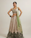 Pista Floral Crop Top Lehenga with Sequin Work